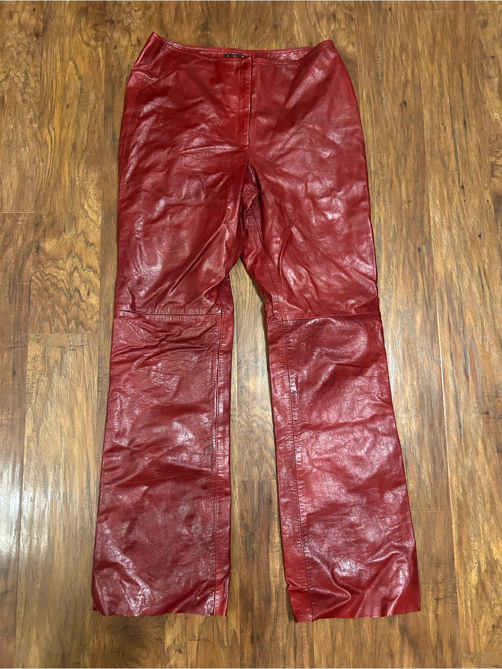 INC International Concepts Red Leather Boot Cut Pants Edgy Rockstar Punk